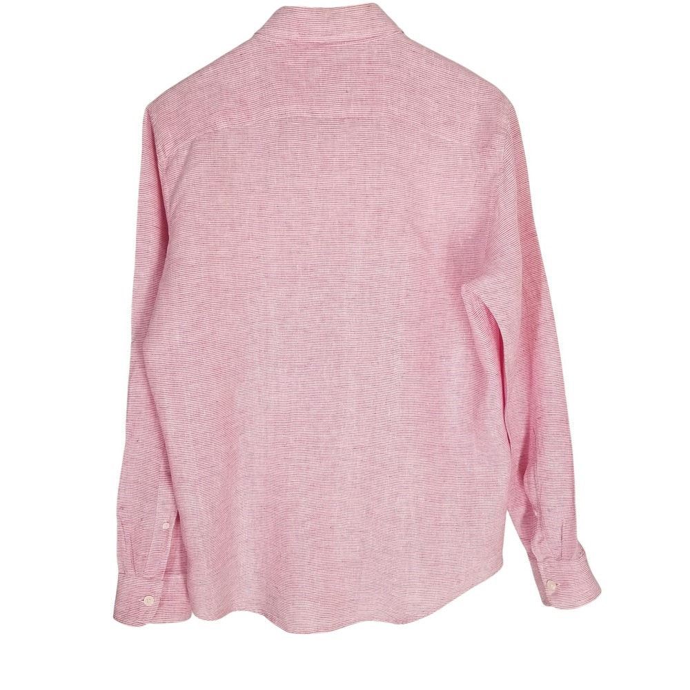 Abercrombie & Fitch Mens 100% Linen Long Sleeve Shirt Pink Stripe M Button Down - Picture 2 of 13